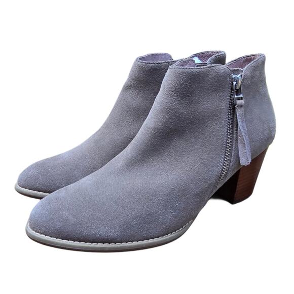 Vionic Size 10 Ankle Boots Suede Leather Heeled Bootie Taupe Sterling Side Zip - Picture 4 of 13